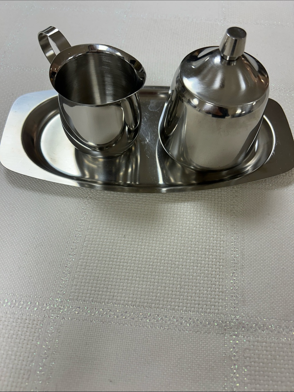 Vintage Oneida Stainless Steel Creamer and Sugar Set - Silver
